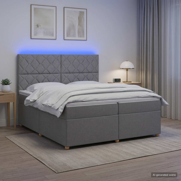 Boxmadras med topmadras Lysegrå 200 x 200 cm Stof