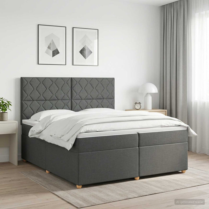 Boxmadras med topmadras Mørkegrå 200 x 200 cm Stof