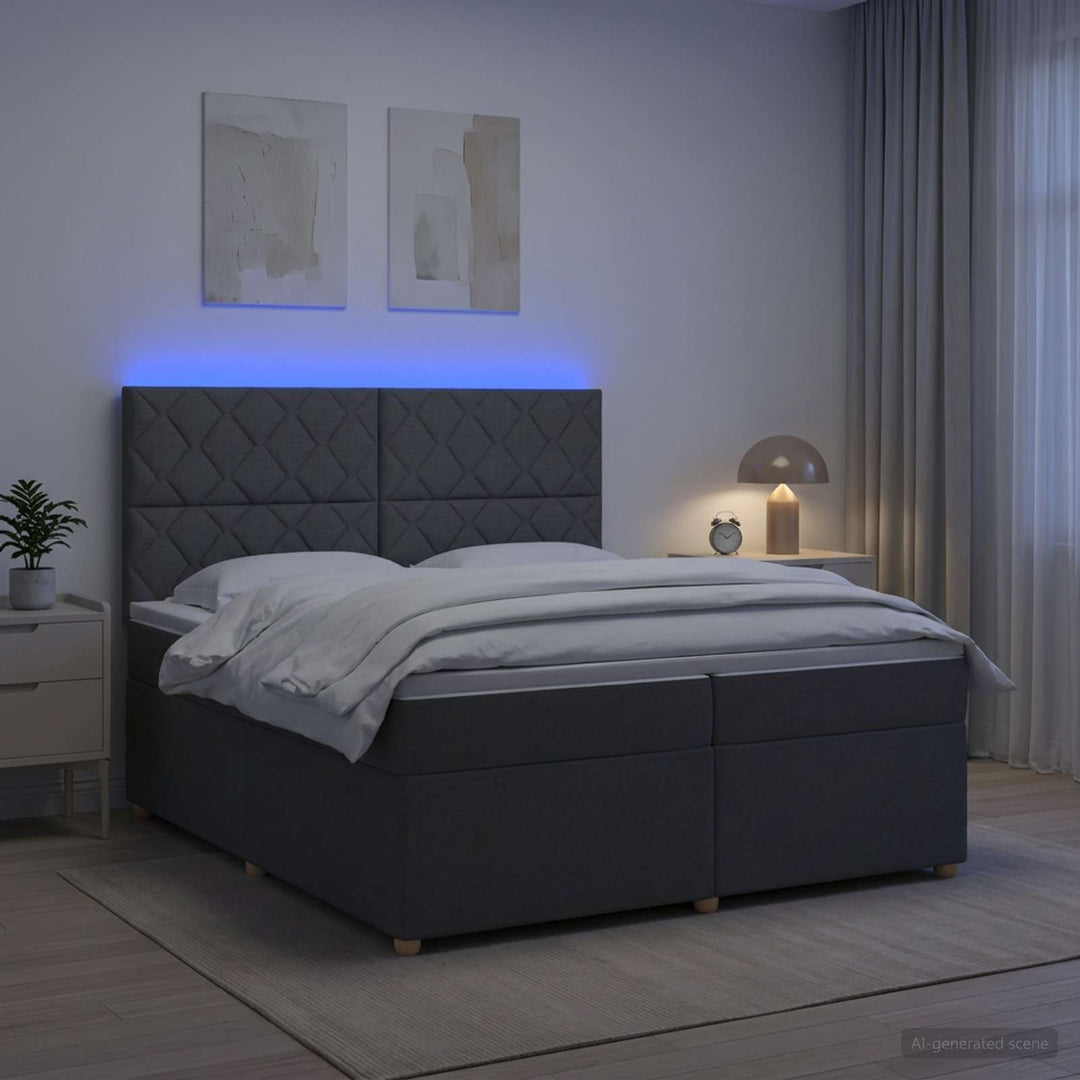 Boxmadras med topmadras Mørkegrå 200 x 200 cm Stof