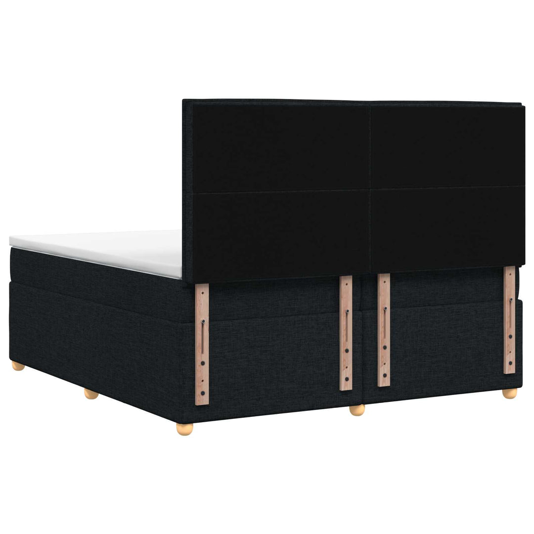 Boxmadras med topmadras med hovedgærde Sort 200 x 200 cm Stof