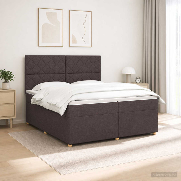 Boxmadras med topmadras Mørk Brun 200 x 200 cm Stof
