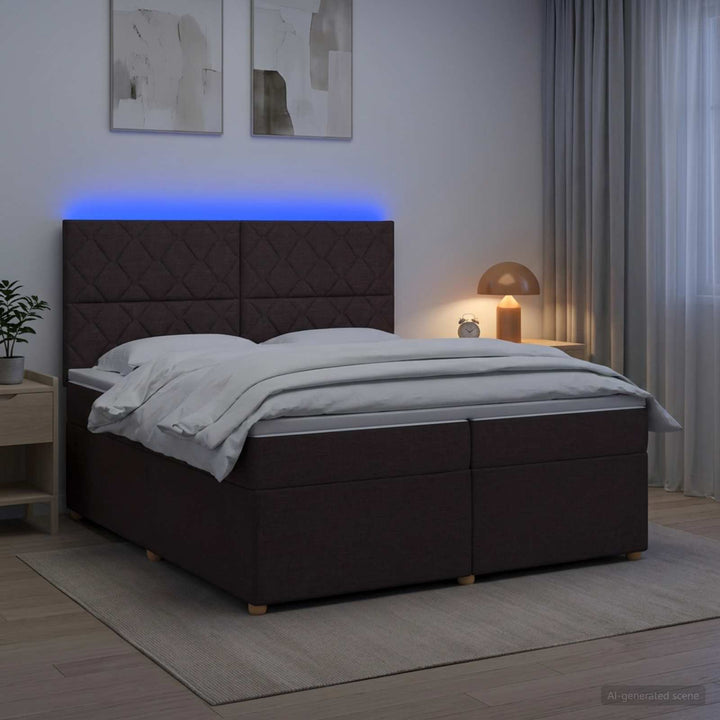 Boxmadras med topmadras Mørk Brun 200 x 200 cm Stof