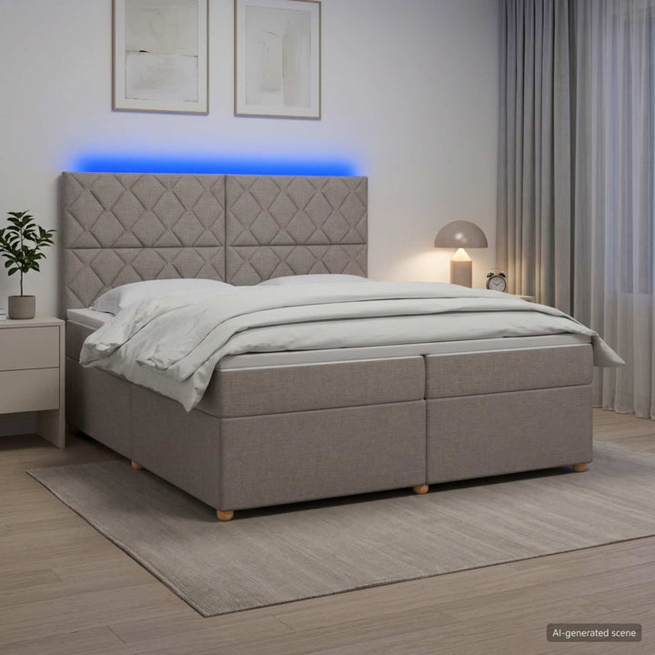 Boxmadras med topmadras Gråbrun 200 x 200 cm Stof
