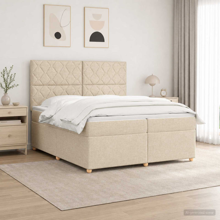 Boxmadras med topmadras Cremefarvet 200 x 200 cm Stof