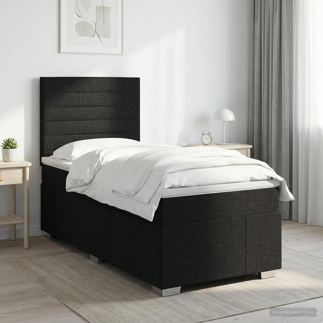 LED boksmadrasseng med madras Sort 90 x 190 cm Stof
