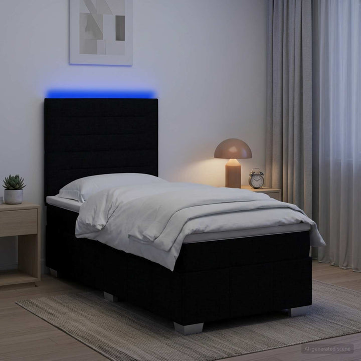 LED boksmadrasseng med madras Sort 90 x 190 cm Stof