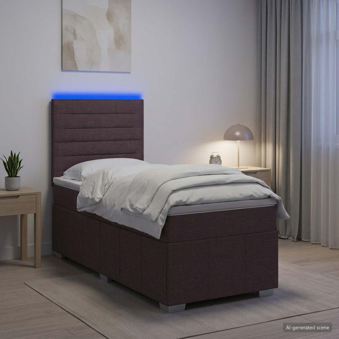 LED boksmadrasseng med madras Mørk Brun 90 x 200 cm Stof