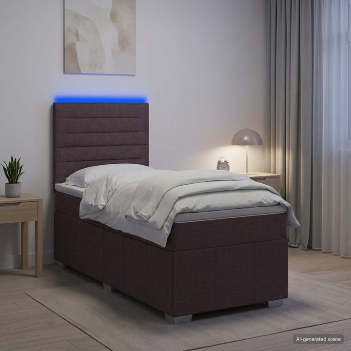 LED boksmadrasseng med madras Mørk Brun 90 x 200 cm Stof