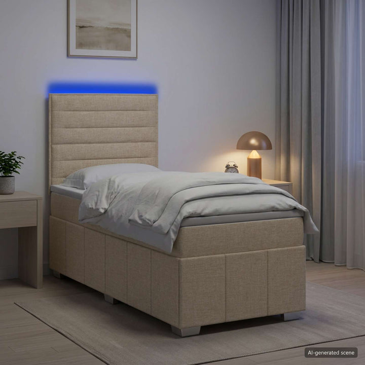 LED boksmadrasseng med madras Cremefarvet 100 x 200 cm Stof