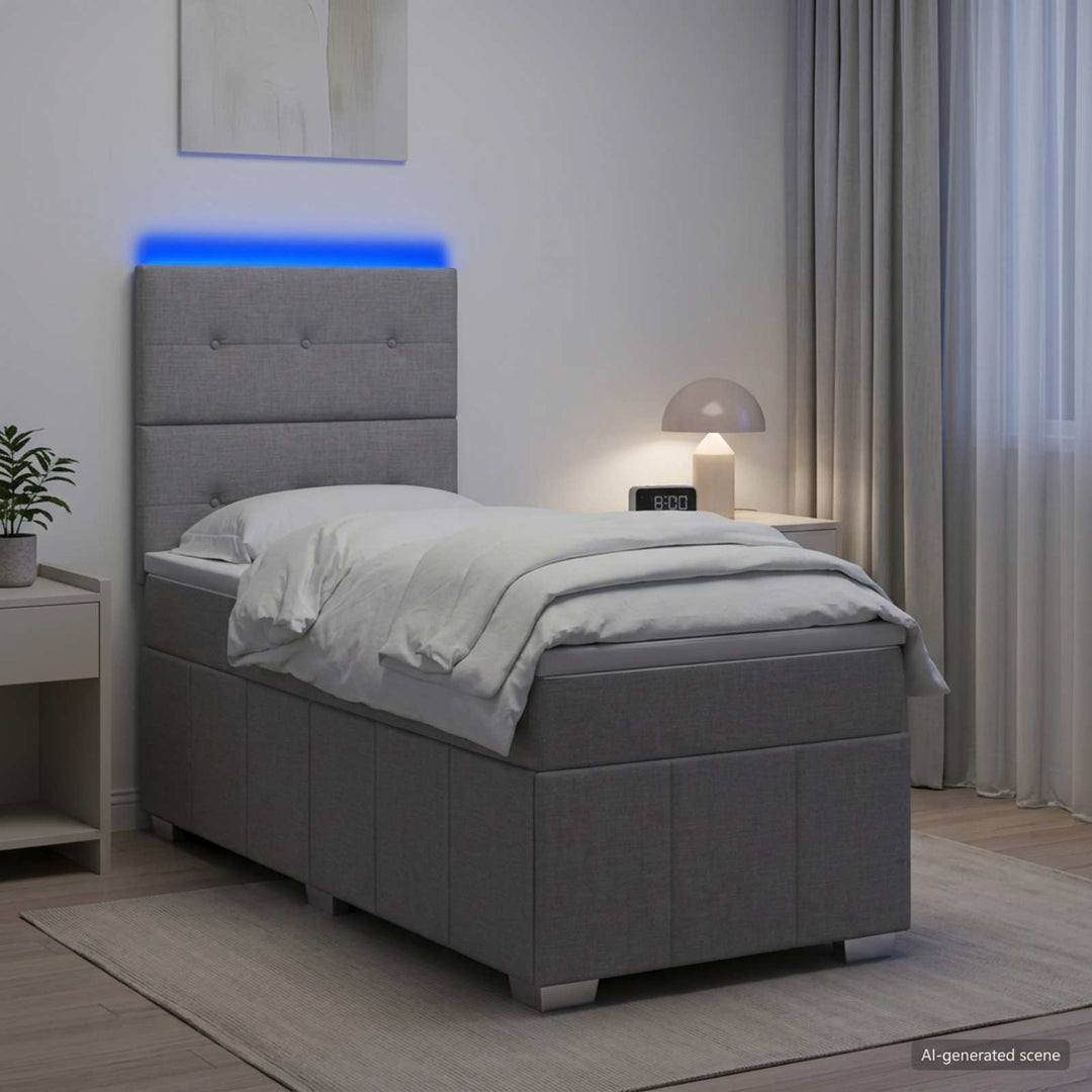 LED boksmadrasseng med madras Lysegrå 90 x 190 cm Stof
