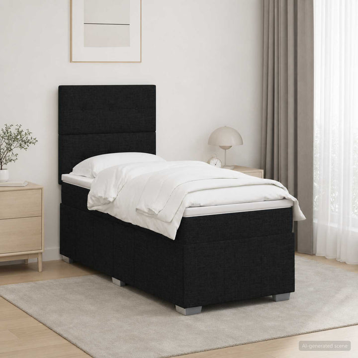 LED boksmadrasseng med madras Sort 90 x 190 cm Stof