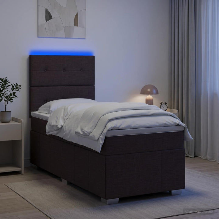 LED boksmadrasseng med madras Mørk Brun 100 x 200 cm Stof