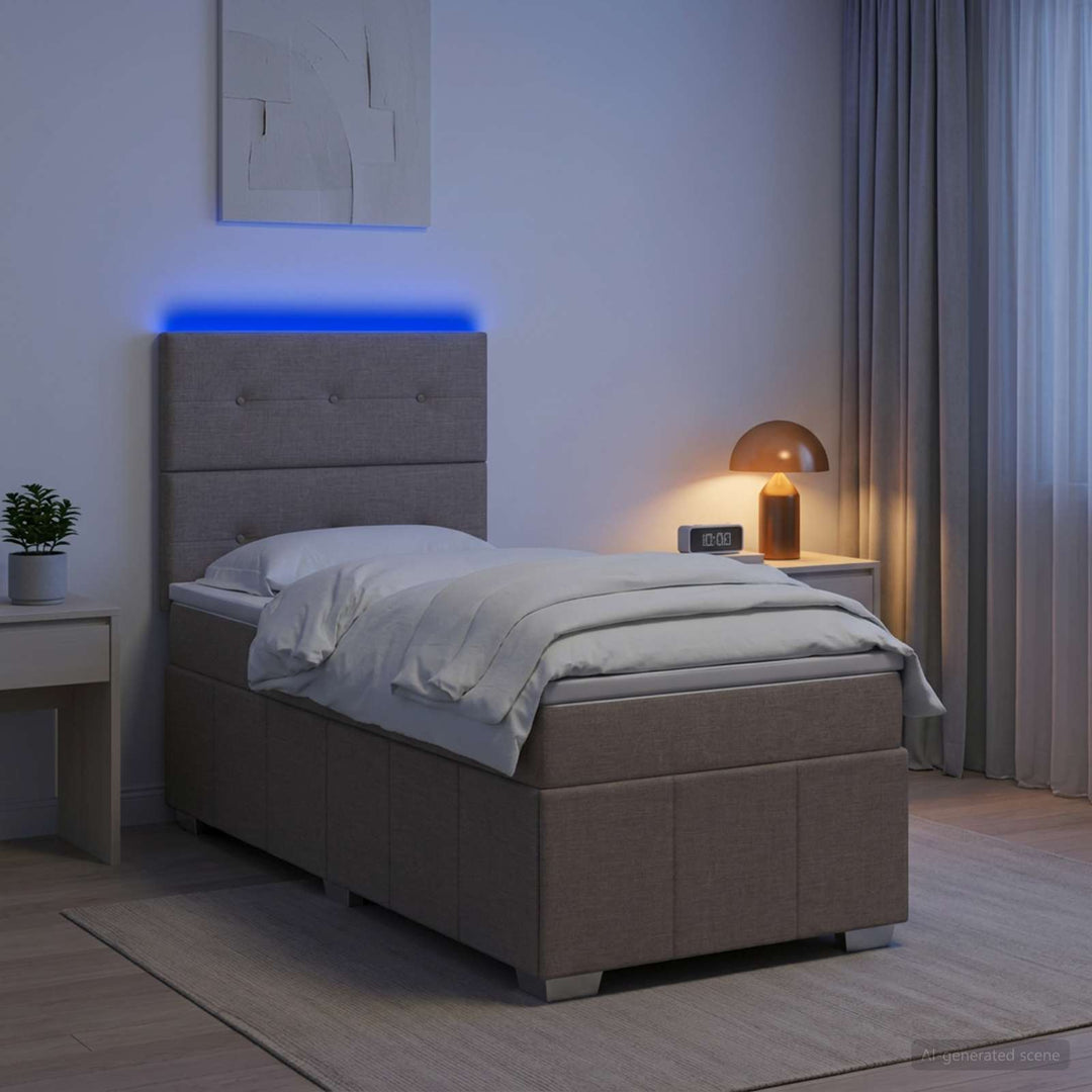 LED boksmadrasseng med madras Gråbrun 90 x 200 cm Stof