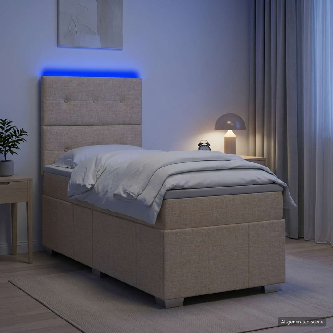 LED boksmadrasseng med madras Cremefarvet 80 x 200 cm Stof