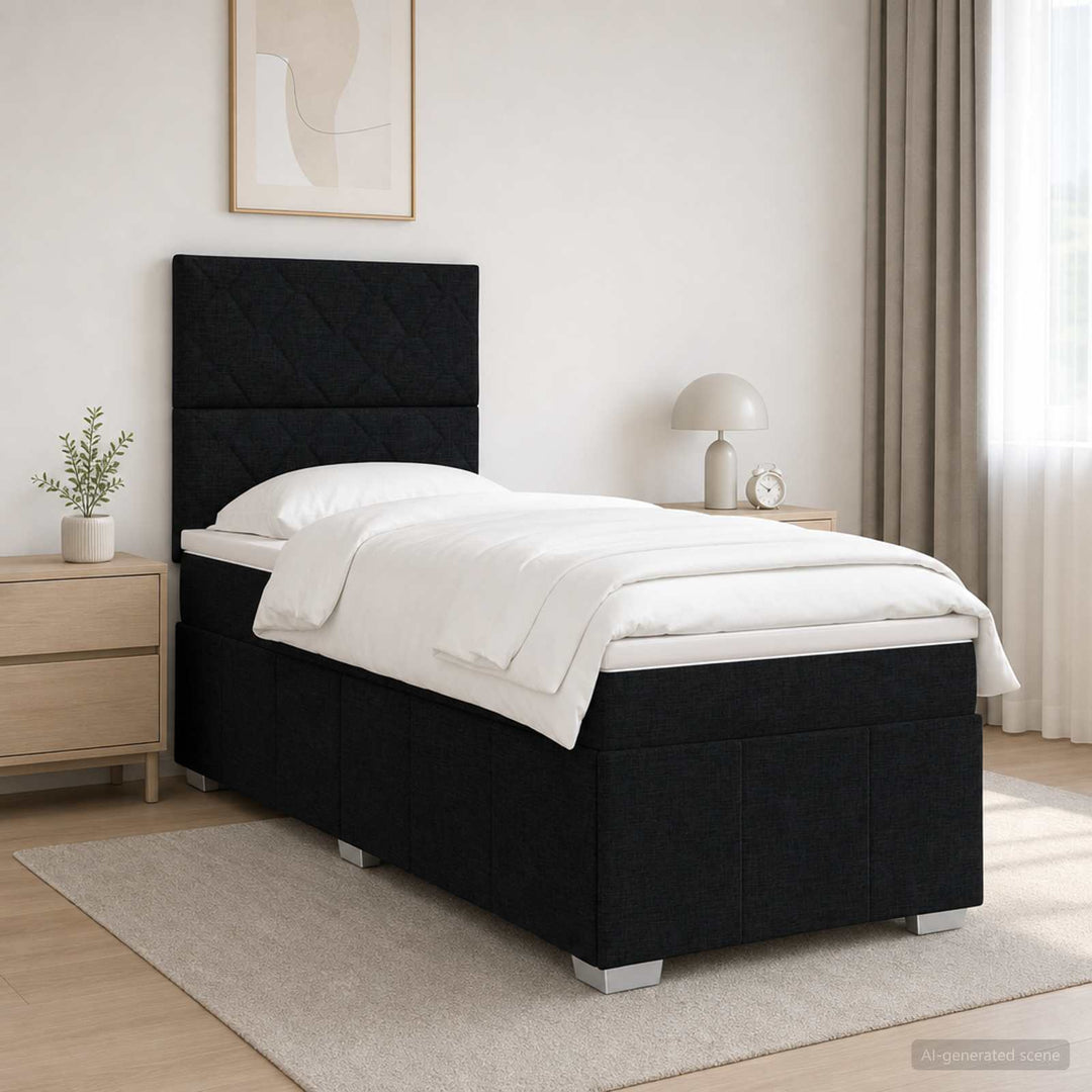 LED boksmadrasseng med madras Sort 90 x 190 cm Stof