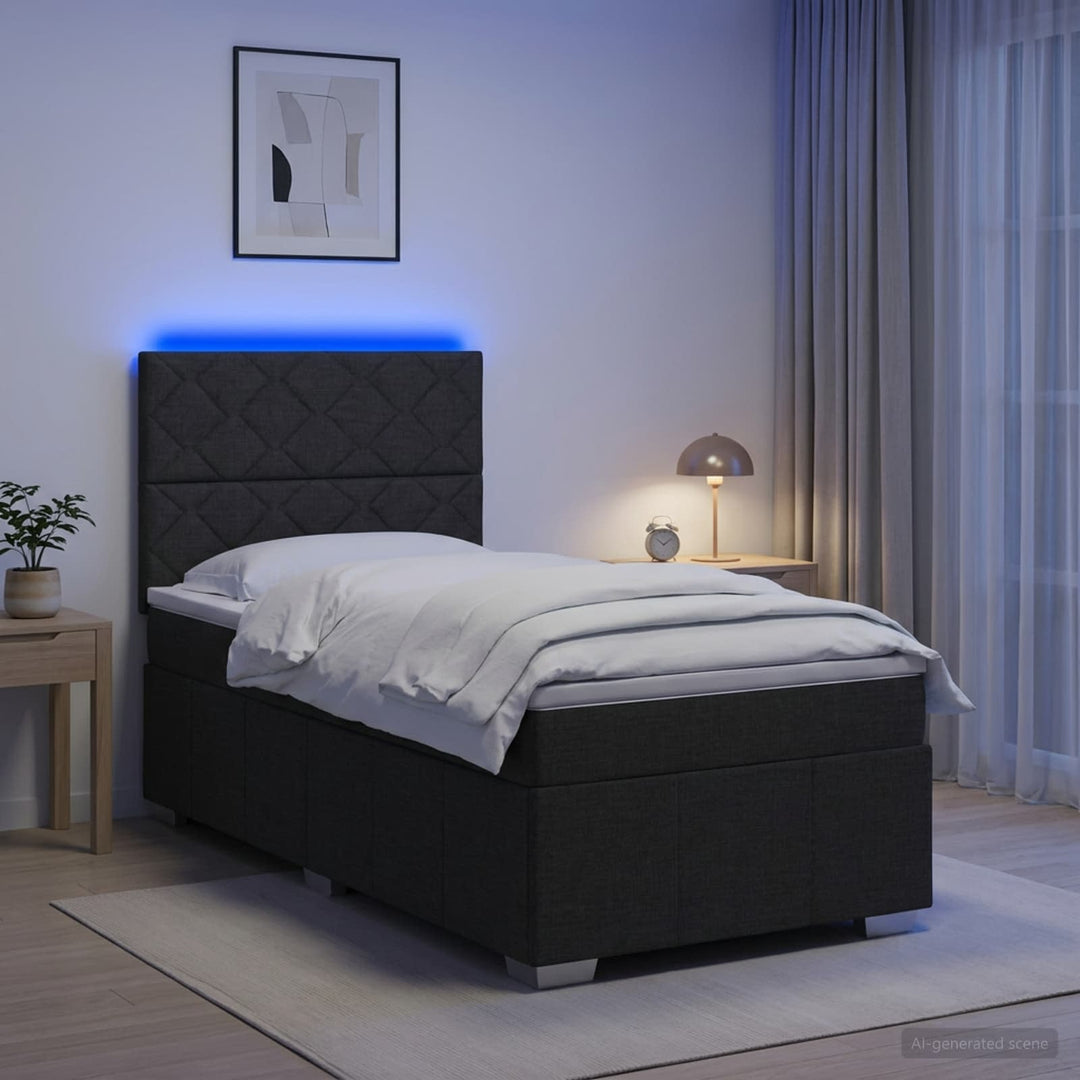 LED boksmadrasseng med madras Sort 90 x 200 cm Stof