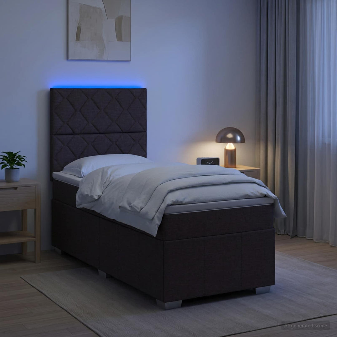 LED boksmadrasseng med madras Mørk Brun 100 x 200 cm Stof