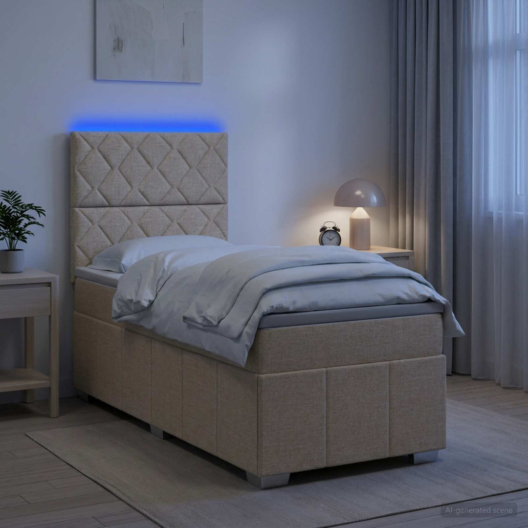 LED boksmadrasseng med madras Cremefarvet 80 x 200 cm Stof