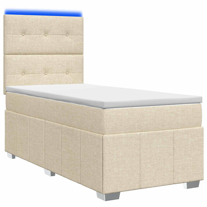 LED boksmadrasseng med madras Cremefarvet 90 x 190 cm Stof