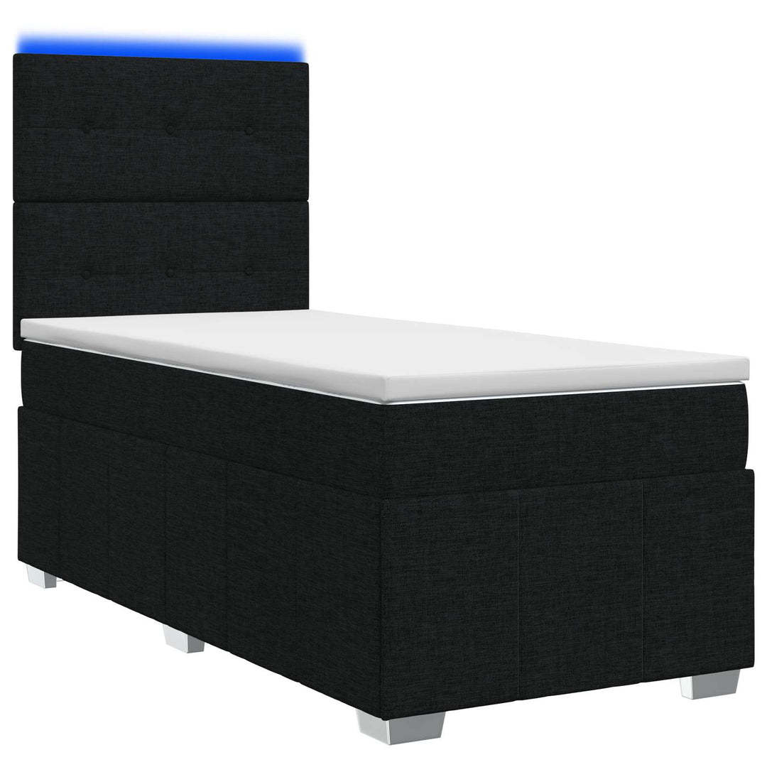 LED boksmadrasseng med madras Sort 90 x 200 cm Stof