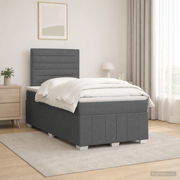 LED boksmadrasseng med madras Mørkegrå 120 x 190 cm Stof