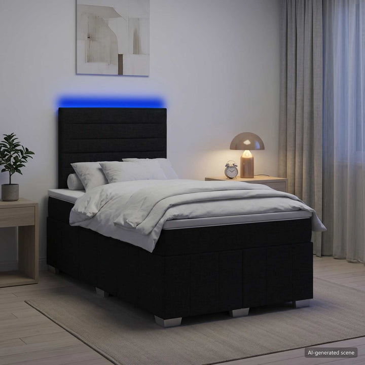 LED boksmadrasseng med madras Sort 120 x 200 cm Stof