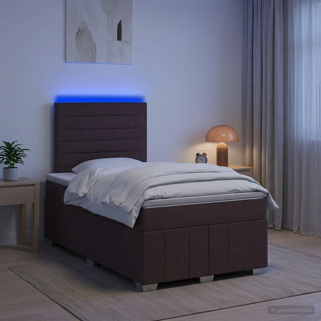 LED boksmadrasseng med madras Mørk Brun 120 x 190 cm Stof