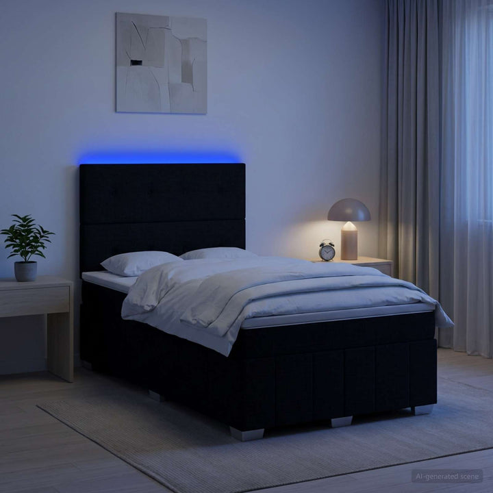 LED boksmadrasseng med madras Sort 120 x 190 cm Stof