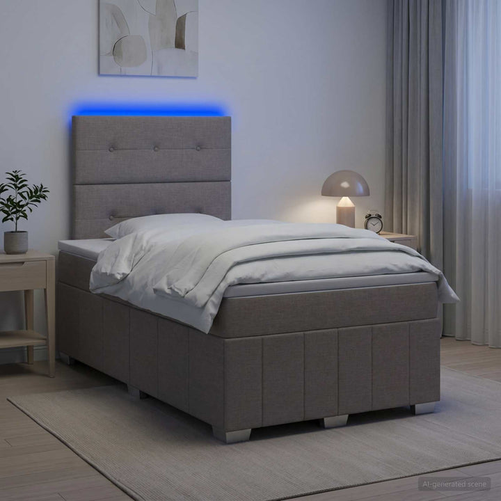 LED boksmadrasseng med madras Gråbrun 120 x 190 cm Stof