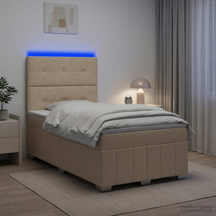 LED boksmadrasseng med madras Cremefarvet 120 x 190 cm Stof