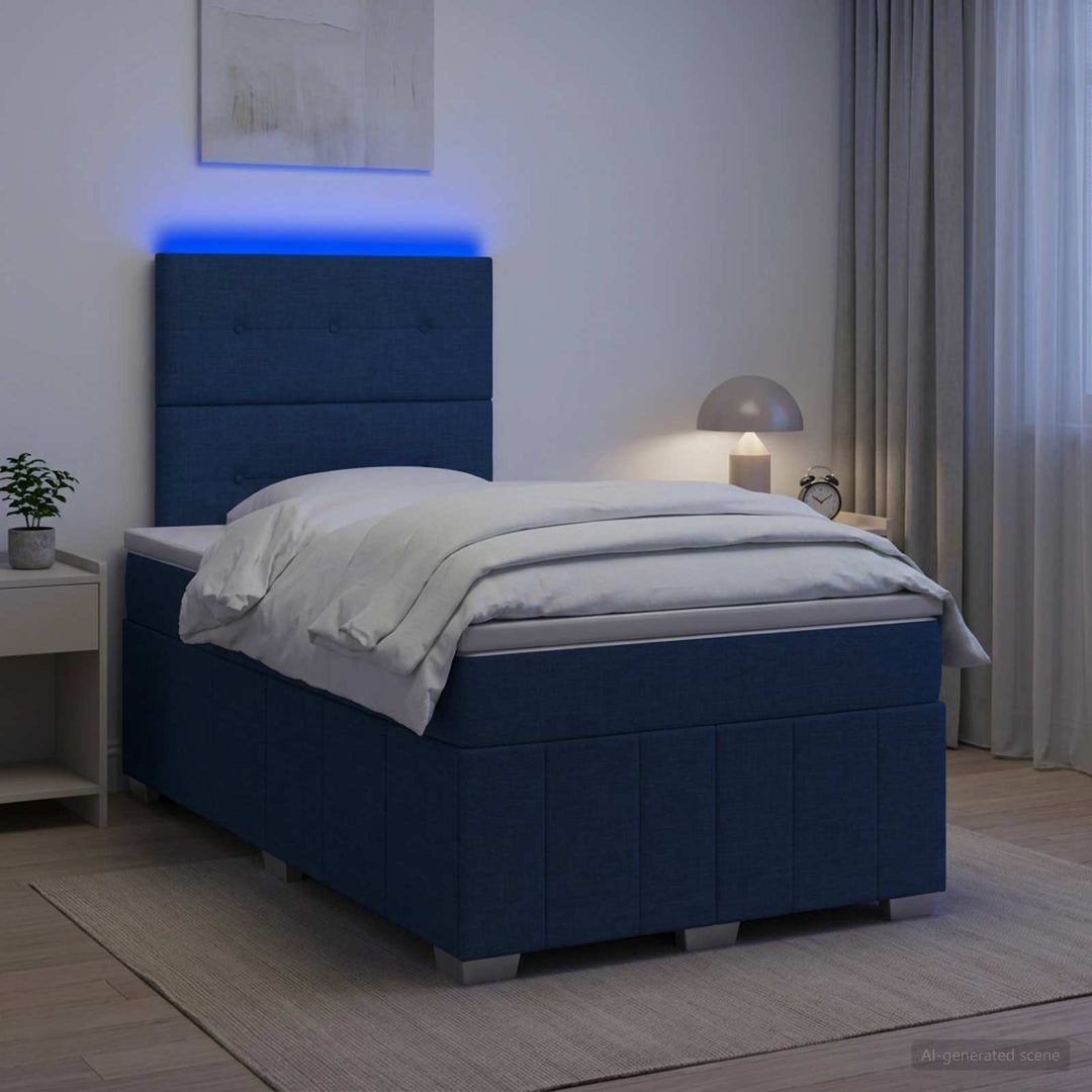 LED boksmadrasseng med madras Blå 120 x 190 cm Stof