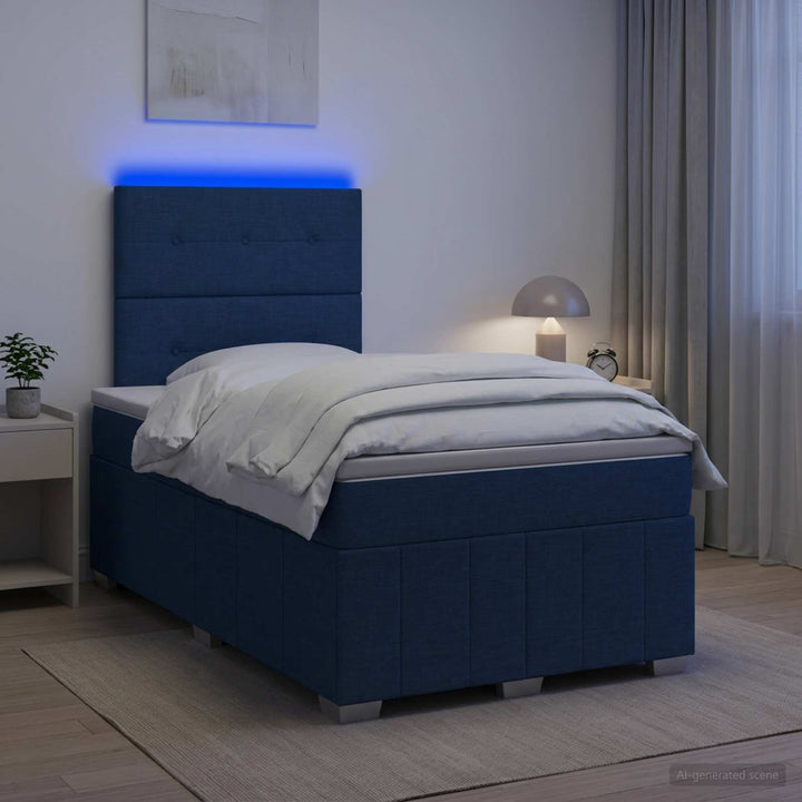 LED boksmadrasseng med madras Blå 120 x 190 cm Stof