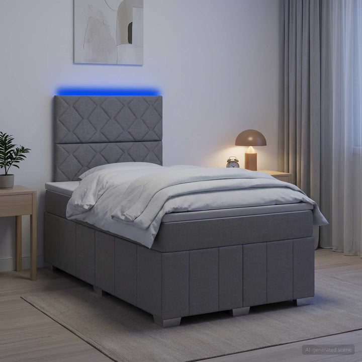 LED boksmadrasseng med madras Lysegrå 120 x 190 cm Stof