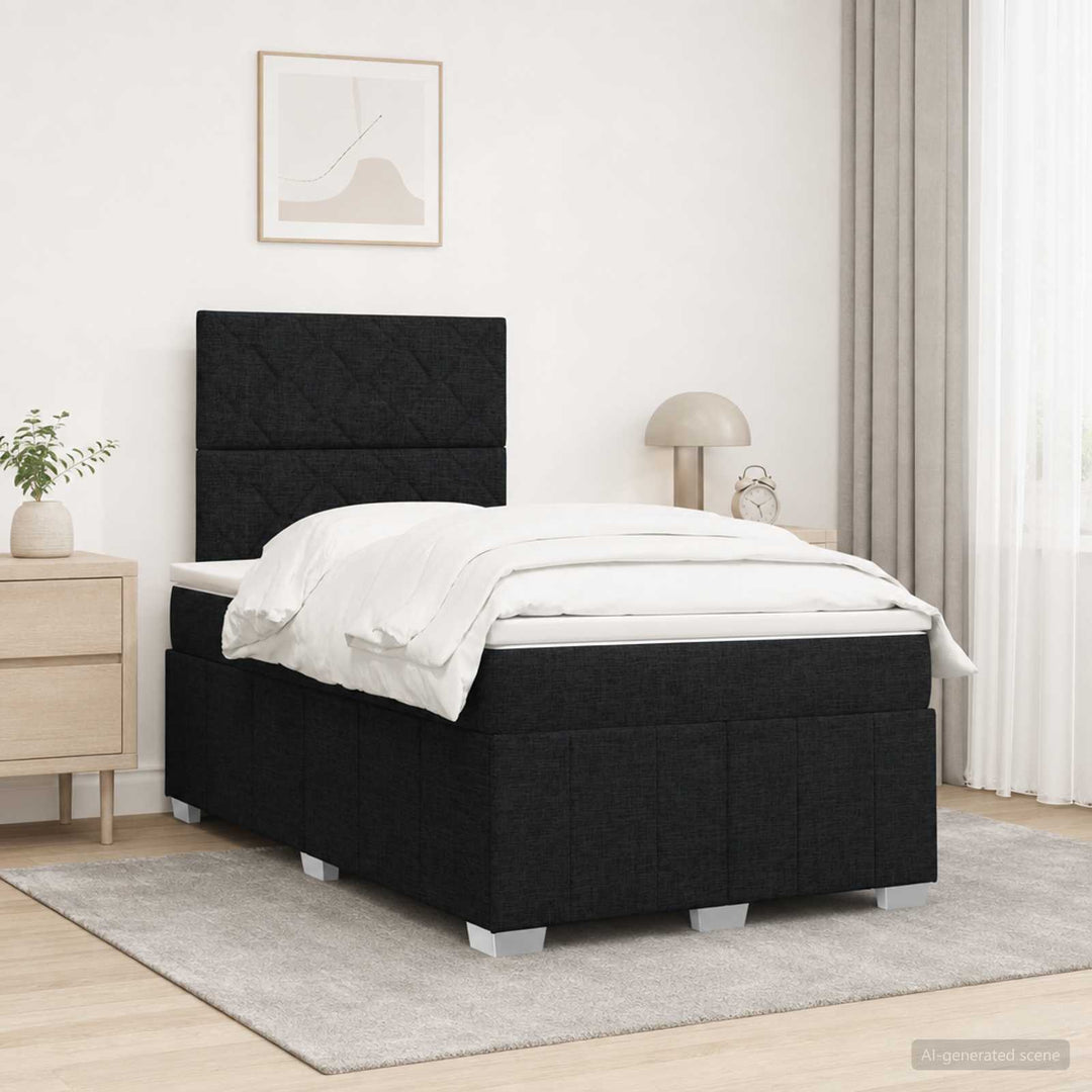 LED boksmadrasseng med madras Sort 120 x 190 cm Stof