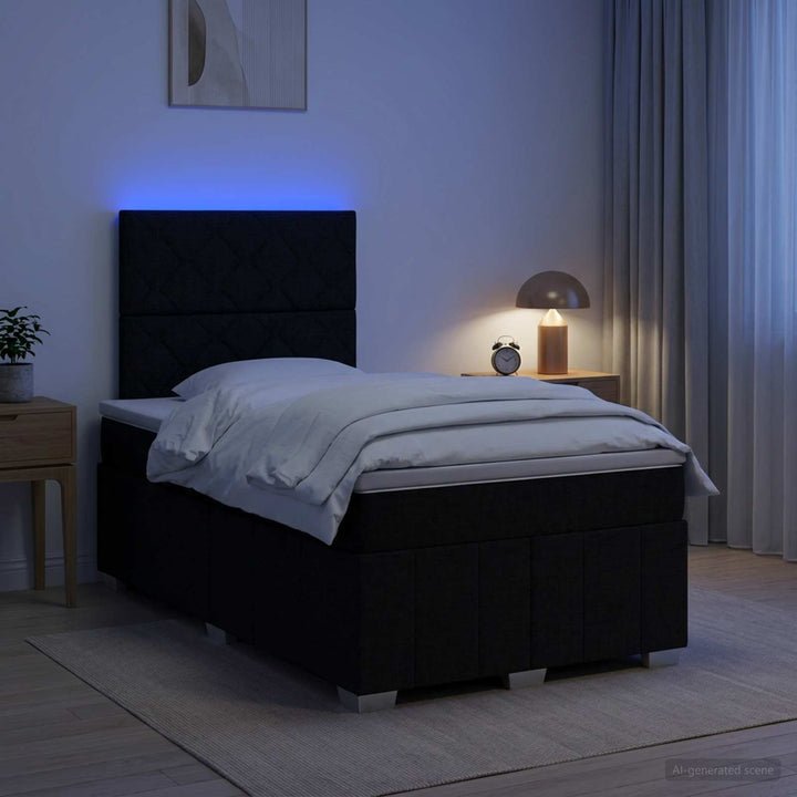 LED boksmadrasseng med madras Sort 120 x 190 cm Stof