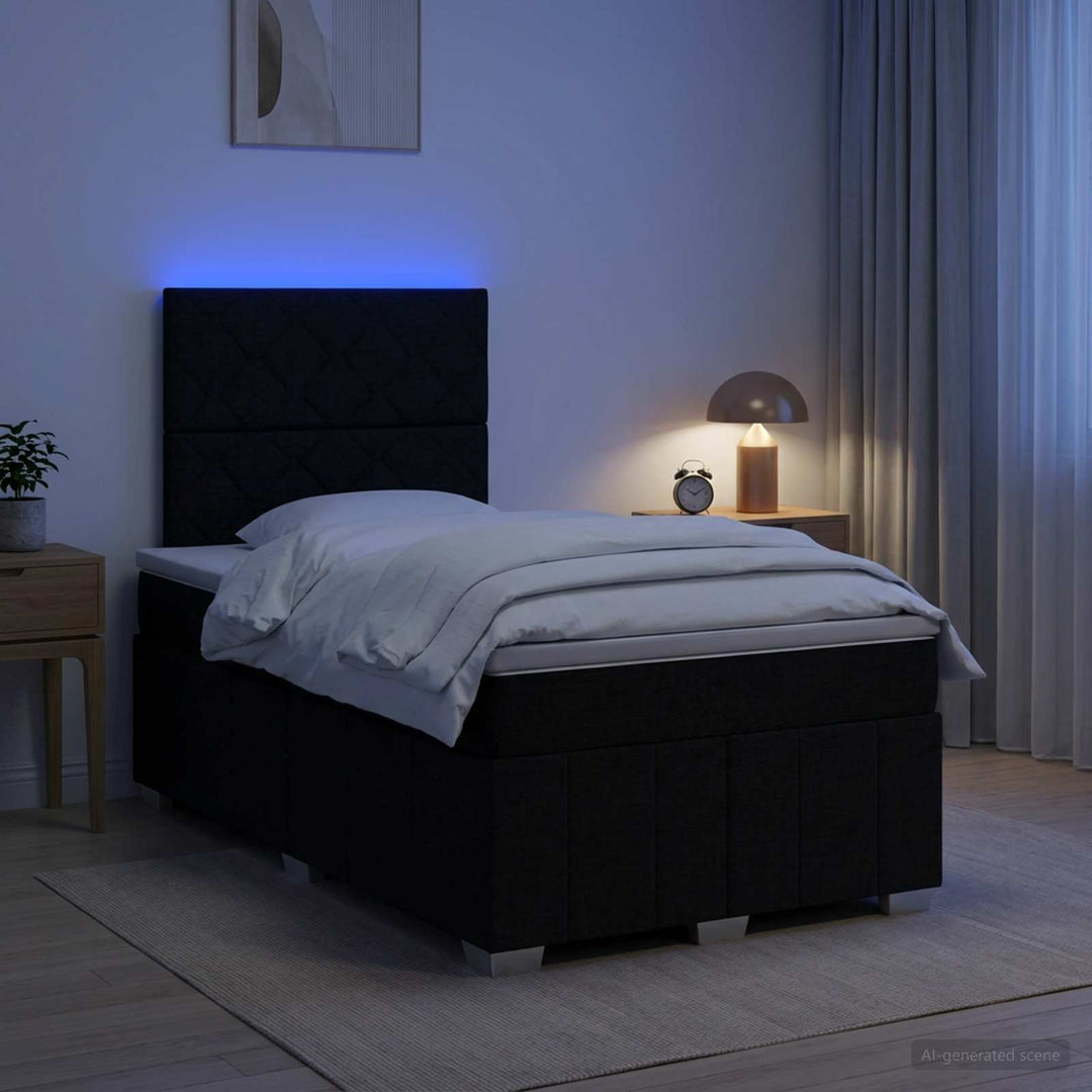 LED boksmadrasseng med madras Sort 120 x 200 cm Stof