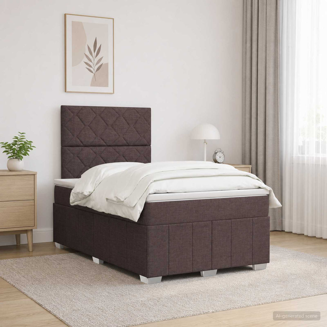 LED boksmadrasseng med madras Mørk Brun 120 x 190 cm Stof