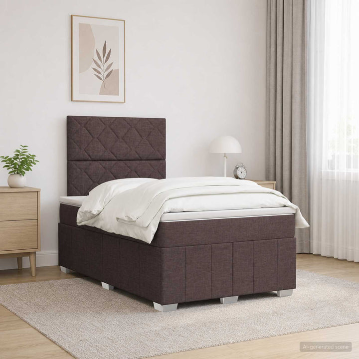 LED boksmadrasseng med madras Mørk Brun 120 x 190 cm Stof