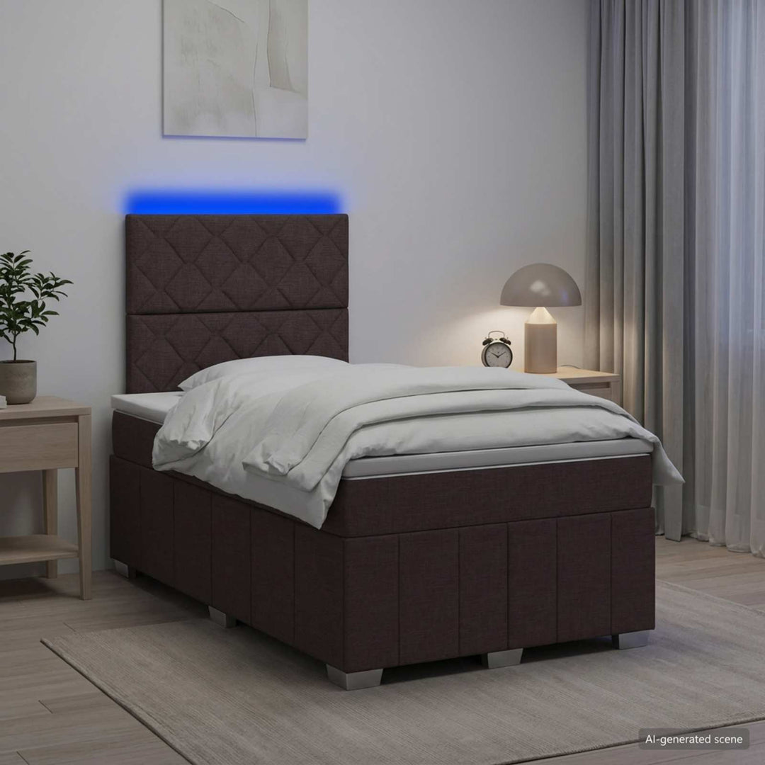 LED boksmadrasseng med madras Mørk Brun 120 x 190 cm Stof