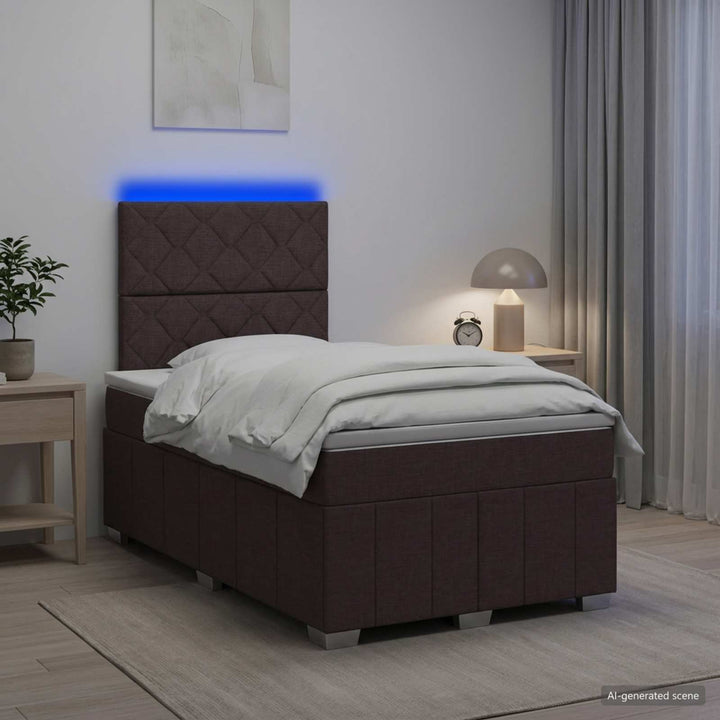 LED boksmadrasseng med madras Mørk Brun 120 x 190 cm Stof