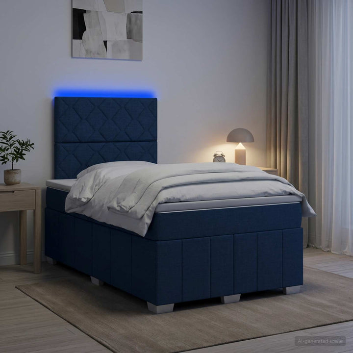 LED boksmadrasseng med madras Blå 120 x 190 cm Stof