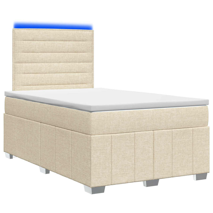 LED boksmadrasseng med madras Cremefarvet 120 x 200 cm Stof