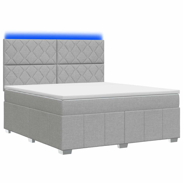 LED boksmadrasseng med madras Lysegrå 140 x 190 cm Stof
