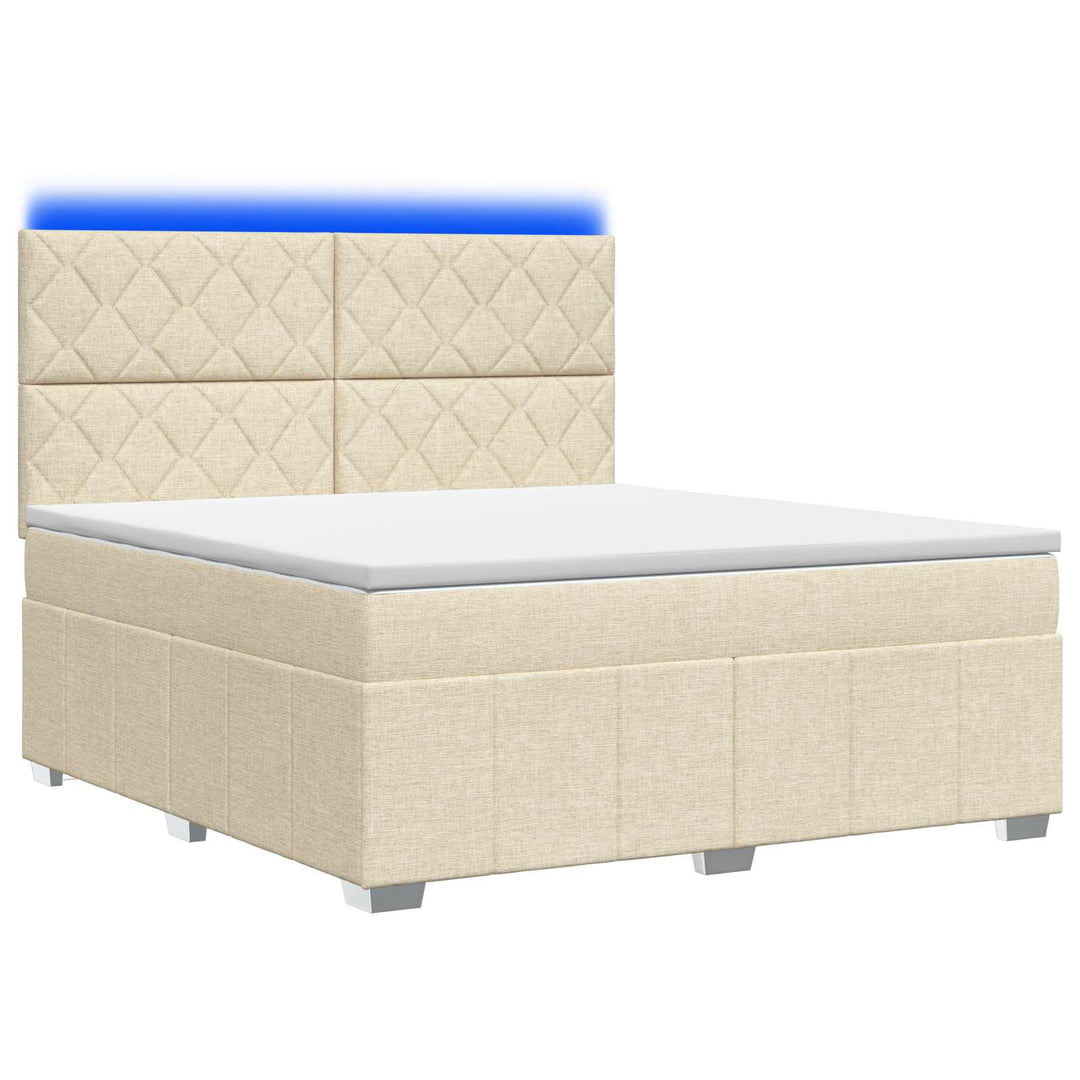 LED boksmadrasseng med madras Cremefarvet 140 x 190 cm Stof