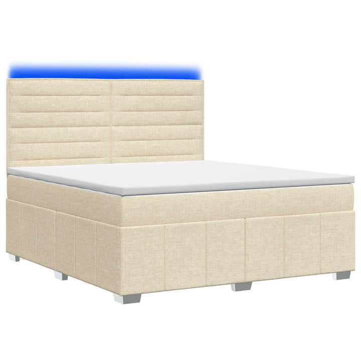 LED boksmadrasseng med madras Cremefarvet 140 x 200 cm Stof