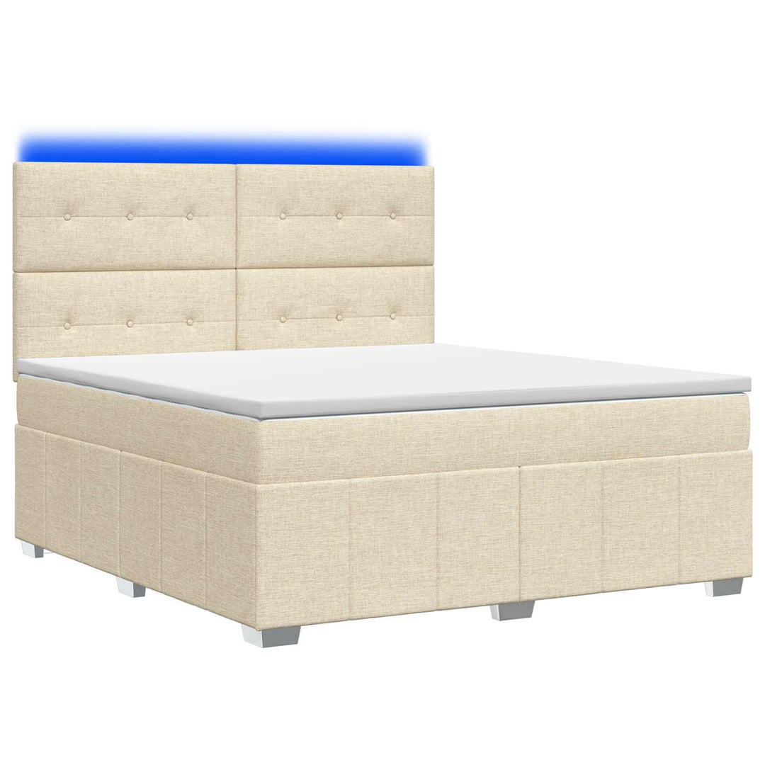 LED boksmadrasseng med madras Cremefarvet 140 x 200 cm Stof