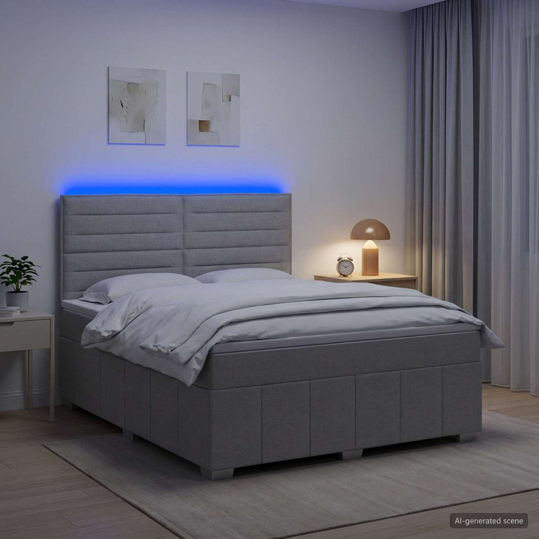 LED boksmadrasseng med madras Lysegrå 140 x 190 cm Stof