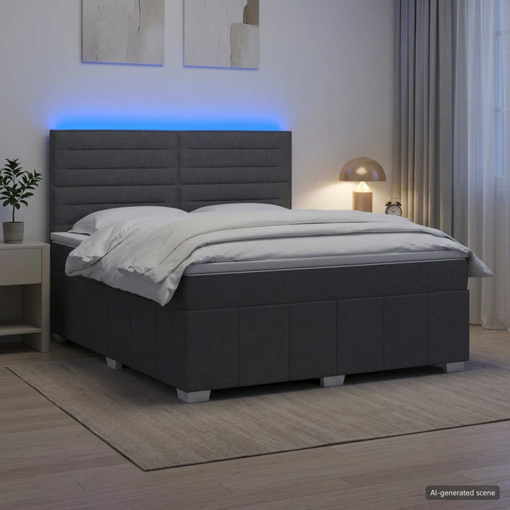 LED boksmadrasseng med madras Mørkegrå 140 x 190 cm Stof