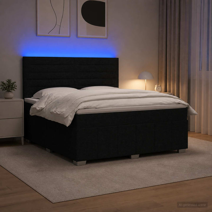 LED boksmadrasseng med madras Sort 140 x 200 cm Stof