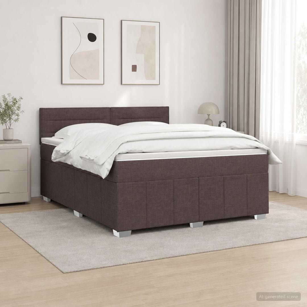 LED boksmadrasseng med madras Mørk Brun 180 x 200 cm Stof